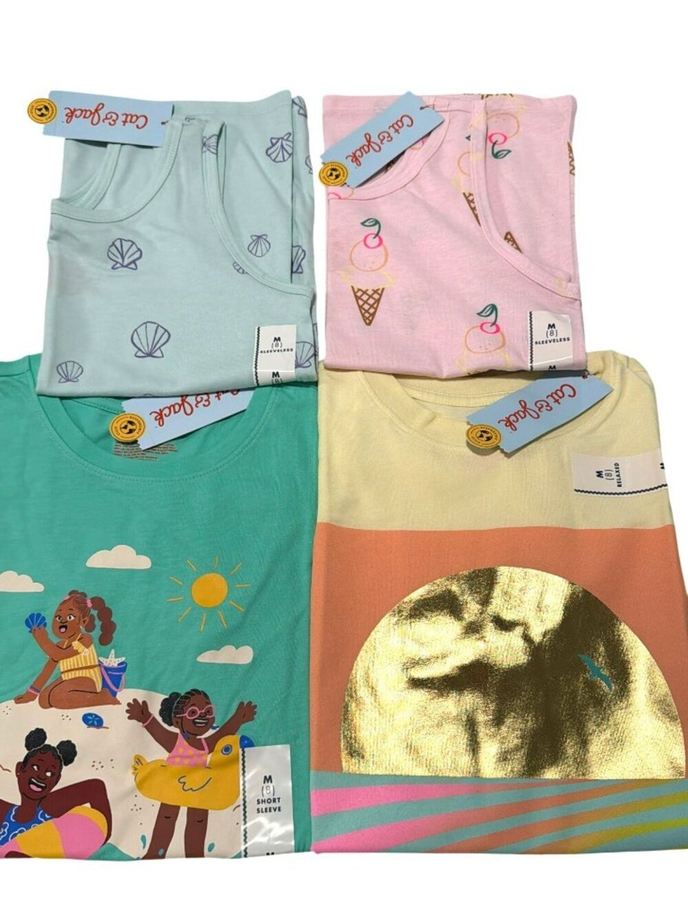 New Set of 4 Girls Medium Size 8  T-Shirts & Tank Tops Back to School